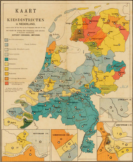 Kaart van de kiesdistricten in Nederland