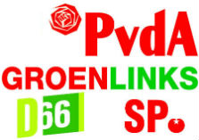 Logo's PvdA, GroenLinks, SP en D66