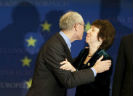 Van Rompuy en Ashton met op achtergrond Europese vlag