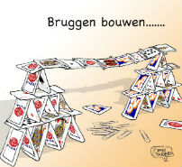 Kaartenhuis van VVD- en PvdA-speelkaarten