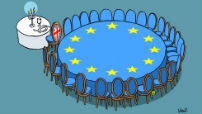 Europese conferentietafel met aparte tafel voor het Verenigd Koninkrijk