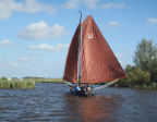 Platbodem zeilvaartuig op het water