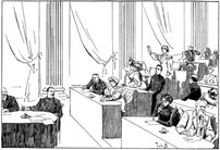Een vergaderzaal met vrouwen als volksvertegenwoordigers anno 1908