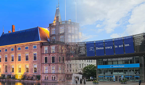 Collage Binnenhof en Europees Parlement Brussel