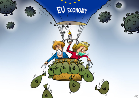 Von der leyen en Merkel cartoon 2020