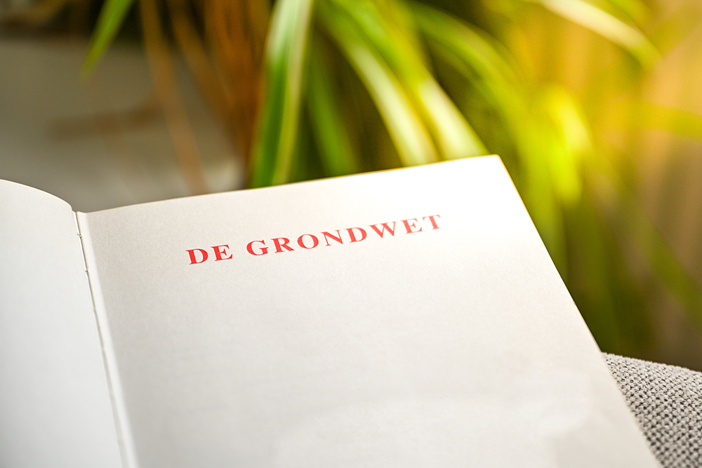 Boek met daarop de tekst &#34;De grondwet&#34;