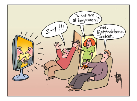 Cartoon van lijsttrekkersdebat-op-TV | Arend van Dam