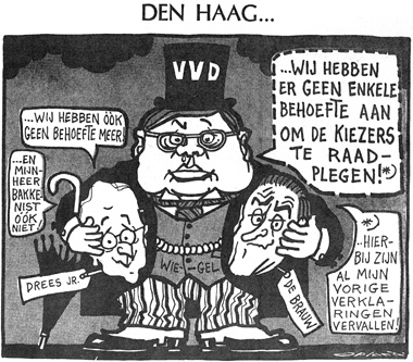 Wiegel met de koppen van Drees jr. en De Brauw 
