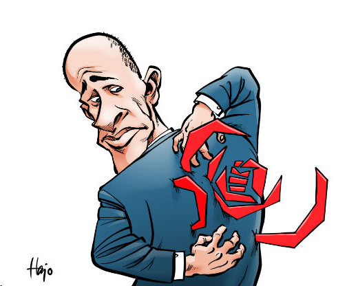 Samsom met de PvdA-roos als messen in zijn rug
