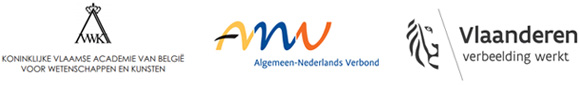 v.l.n.r: Koninklijke Vlaamse Academie van België voor wetenschappen en kunsten logo, Algemeen-Nederlands Verbond logo en Vlaanderen verbeelding werkt logo
