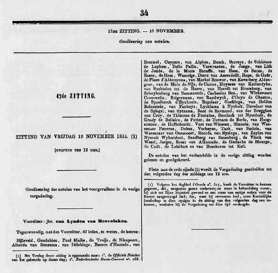 Handelingen Tweede Kamer 10 november 1815