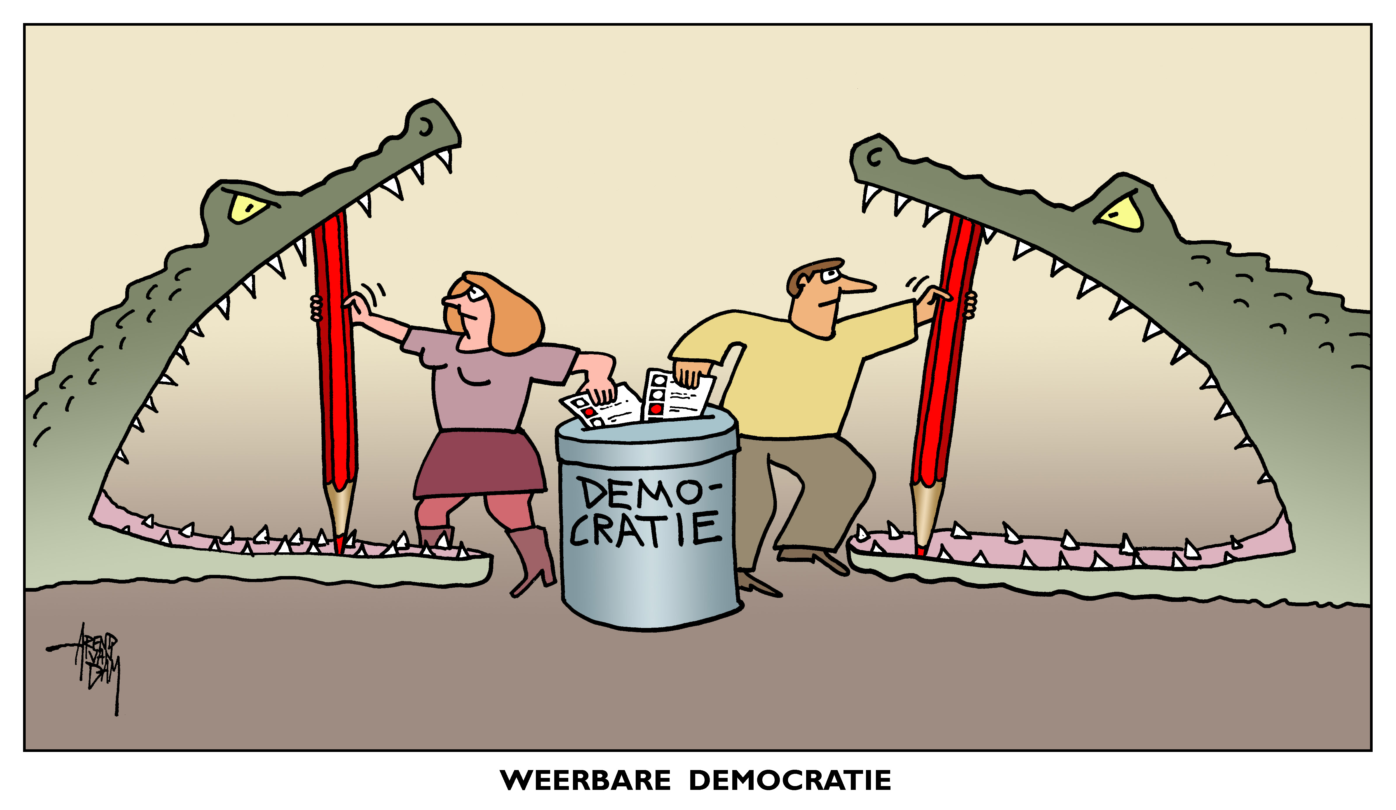 cartoon weerbare democratie Arend van Dam