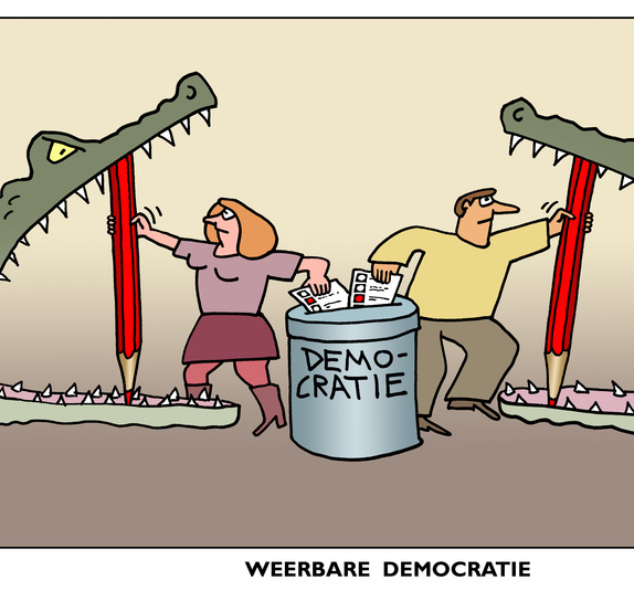 cartoon weerbare democratie Arend van Dam