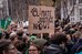 Klimaatmars Brussel, met tekst "Climate Justice Now!"